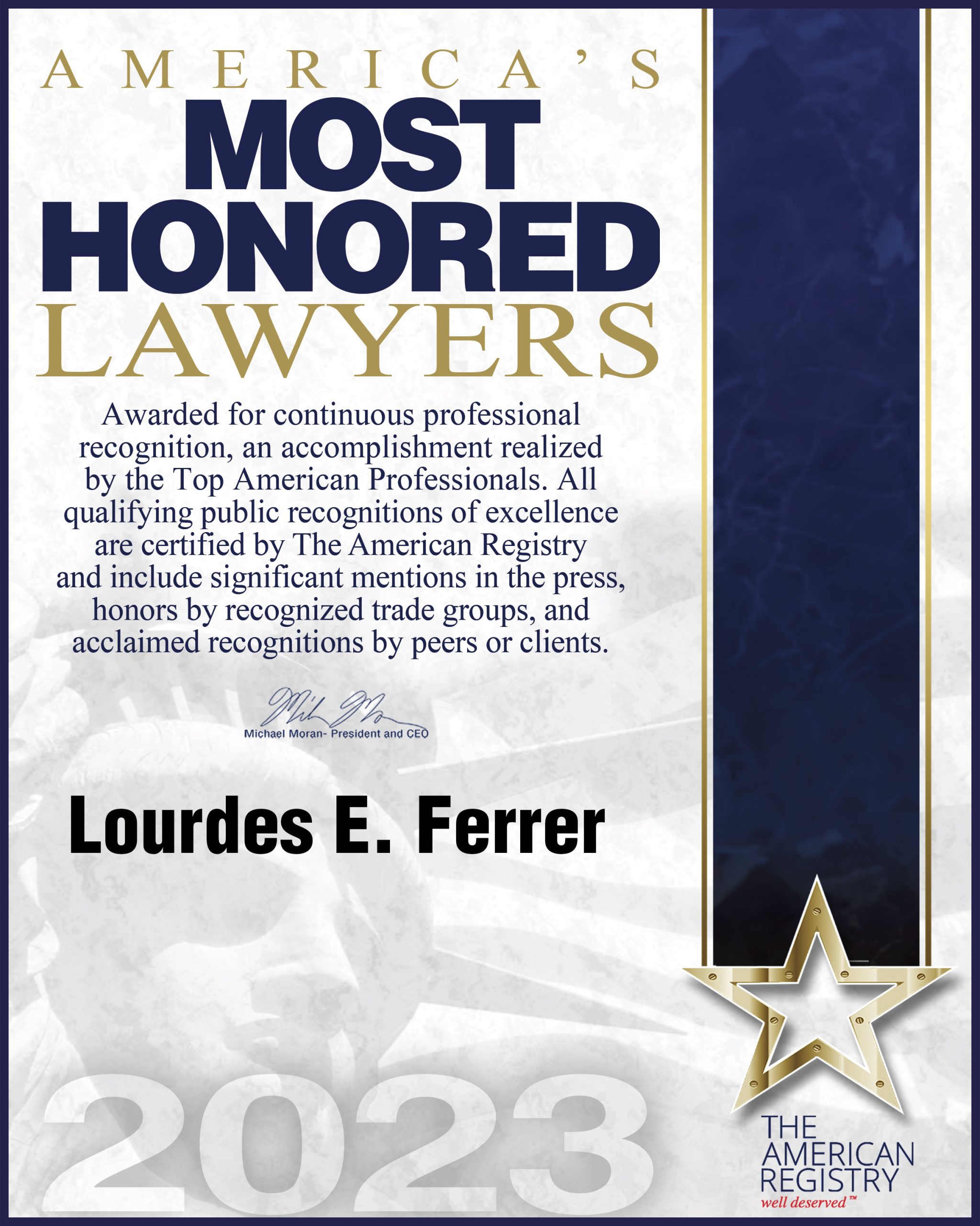 Most Honored Lawyers award